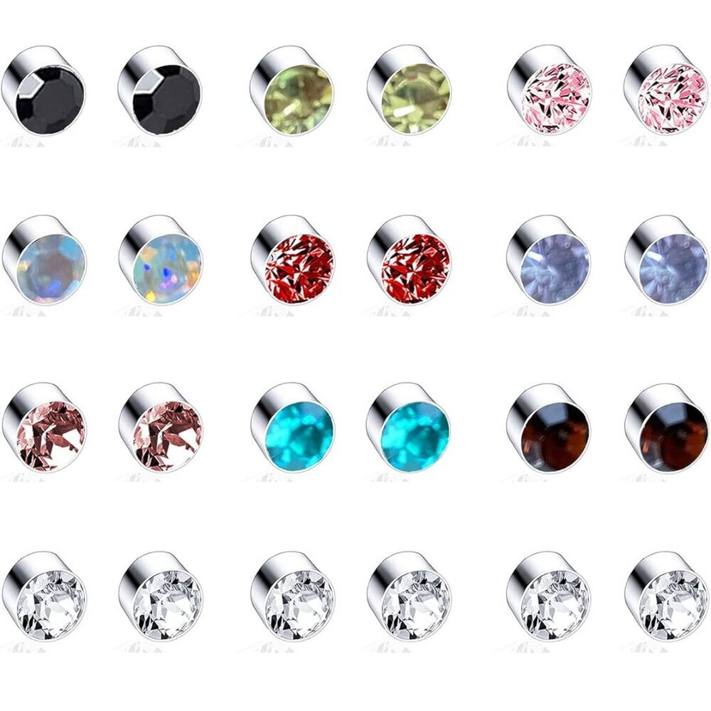 Set of 18 Magnetic Cubic Zirconia Earrings for Men and Women in Multiple Colors